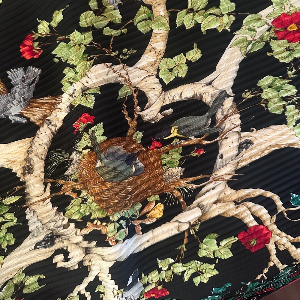 HERMES "Au Coeur Des Bois" Silk Plisse Scarf